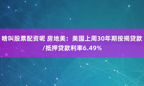 啥叫股票配资呢 房地美：美国上周30年期按揭贷款/抵押贷款利率6.49%
